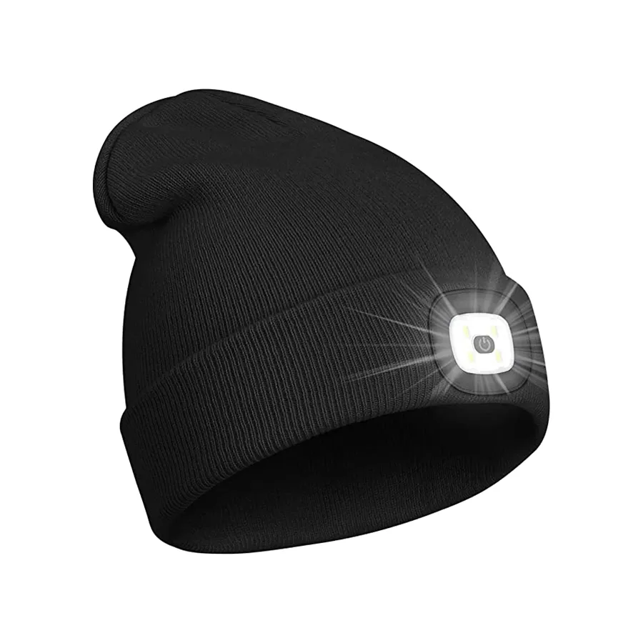 Unisex Beanie Hat with The Light Gifts USB Rechargeable Hand-Free 4 LED Headlamp Cap