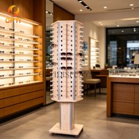 White Rotating Sunglasses Display Rack with Wheels, Multi-Sided Retail Stand for Eyewear Shops & Malls