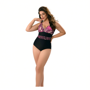Costume da bagno intero HDJ Plus Size con controllo pancia, vita alta, stampa monokini, da donna, taglie 42 44 46 48 - Product Image 1