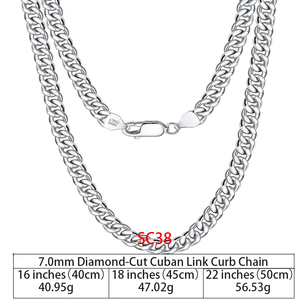 RINNTIN SC36 925 Correntes De Prata Esterlina Hip Hop Jewelry 3.6/5/7mm Diamond-Cut Cubano Chain link Chunky Colar para Mulheres Dos Homens