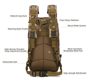 <span class=keywords><strong>Mochila</strong></span> Táctica de <span class=keywords><strong>30</strong></span> <span class=keywords><strong>Litros</strong></span> para Exteriores, Deportes, Camping, Caza, Senderismo, Impermeable, Negra, Camuflaje - Product Image 5