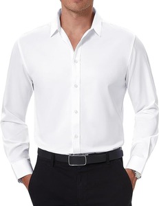 Camisa blanca de manga larga con botones para hombre, traje de negocios informal para el trabajo, ropa sin hierro con cuello antiarrugas, tallas grandes, Primavera - Product Image 1