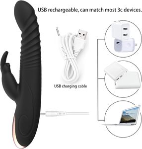Set mainan Vibrator telinga kelinci hitam dewasa, 8 mode kuat Aksesori sensorik lembut realistis portabel menyenangkan untuk pria wanita - Product Image 5