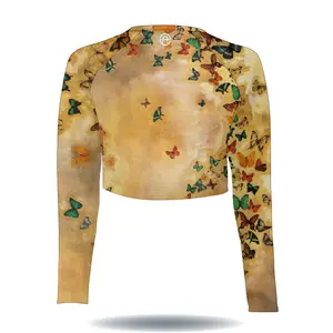 Yeni moda son özel kelebek tasarım hızlı kuru uzun kollu bayan bayanlar kızlar t gömlek kırpma üst balıkçılık gömlek