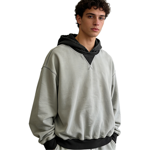 Sweat à capuche pour homme brodé sur mesure pour la nouvelle collection hiver, 100% coton, bicolore, à épaules tombantes - Product Image 1