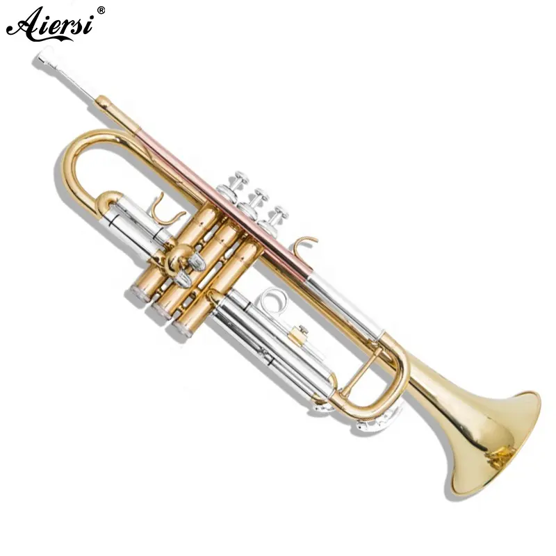 Bán Buôn Giá Tùy Chỉnh Aiersi Bb Tone Vàng Sơn Mài Chuyên Nghiệp Trumpet Với Trường Hợp OEM Brasswind Nhạc Cụ Để Bán