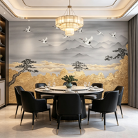 Dinding Latar Belakang Awan Pinus Mewah, Wallpaper Burung Bangau Cina Baru untuk Foyer, Ruang Makan & Kamar Tidur