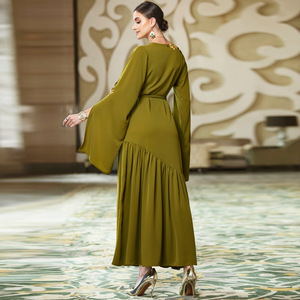 BA3048 Lässiges Dubai-Kleid Neues militärisches grünes, extra langes, flatterndes, besticktes Patch-Kleid aus Polyester für die Herbstsaison - Product Image 2