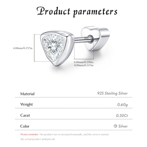 Minimalism S925 Sterling <b>Silver</b> Sparkling Triangle Cut Moissanite Ear <b>Studs</b> Heart Screw <b>Stud</b> Earrings for Women Fine Jewelry - Product Image 4