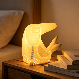 Lampe de chevet créative et mignonne en céramique blanche personnalisée en forme de <span class=keywords><strong>toucan</strong></span>, éclairage d'ambiance animal ajouré, flexible E14/E26, cadeau de bureau - Product Image 1