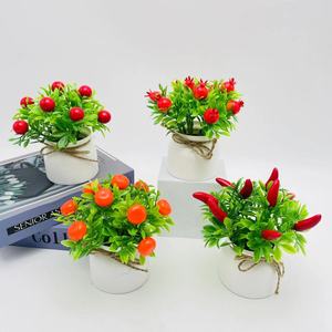Mini Bonsái de Frutas Artificiales Paulon de 13 cm, Plantas en Maceta de Plástico con Lazo, Decoración para el Hogar, Naranja, Chile, Granada, Cereza - Product Image 1
