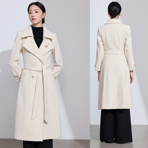 Women's Wool <b>Coat</b> Mid Length Double Breasted With <b>Belt</b> Solid Color Autumn Winter Woven Fabric - Product Image 1