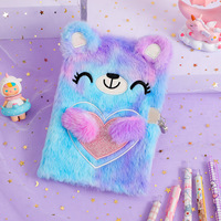 Carnet de notes personnalisé A5 rose, couverture en fourrure colorée, style kawaii, fourrure moelleuse, pour étudiants, fournitures scolaires