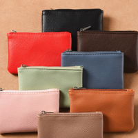 Porte-monnaie et porte-billets portable en PU à motif litchi avec fermeture éclair pour femme et unisexe, pochette unie avec poches zippées