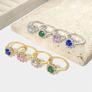 Bagues colorées pour femmes en laiton, tendance, avec zircon, pour fiançailles, mariage, fête, cadeau, plaqué or 18 carats et rhodium - Product Image 6