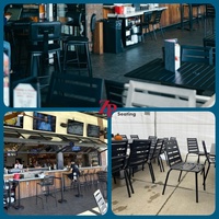 Ensemble de tables et chaises de bistrot en aluminium noir résistant aux intempéries, aux rayures et aux UV, pour l'hôtellerie et la restauration en extérieur
