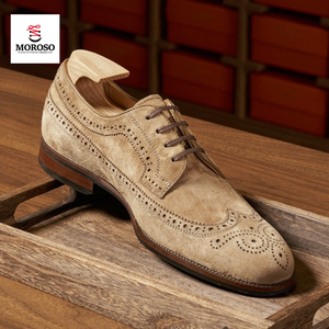 Moroso รองเท้าผู้<span class=keywords><strong>ชาย</strong></span>สไตล์คลาสสิก, รองเท้าผู้<span class=keywords><strong>ชาย</strong></span>รองเท้าหนังนิ่มแบบโบรกพร้อมการปิดแบบสลิปออนหัวแหลมสำหรับธุรกิจฤดูใบไม้ร่วงและอ๊อกฟอร์ด - Product Image 1