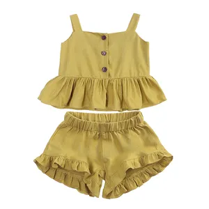 Özel bebek kız giysileri Set yaz kolsuz bebek için iki adet Set yeni doğan giyim fırfır şort takımı