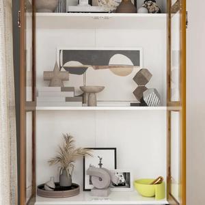 INNOVA European Farmhouse Style Wooden Display Cabinet <b>Tall</b> <b>Storage</b> Drawer Glass Door Home Dining Metal Material Handmade Hotel - Product Image 4