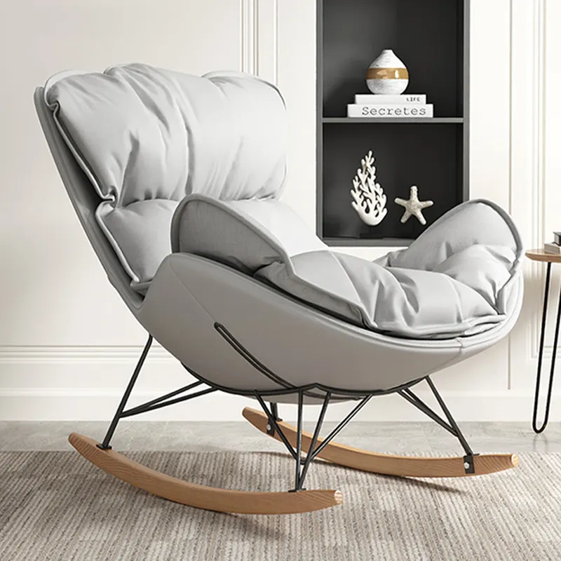 Rocking Chair Luxury Nordic Modern Wood Fabric Leather Sets Waiting Wing Home Lounge Accent Furniture Living Room Sofa Chairs