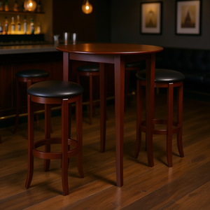 Ensemble de table haute ronde Fiona, meubles de bar en bois, 3 pièces, style traditionnel moderne, durable, usage commercial - Product Image 2