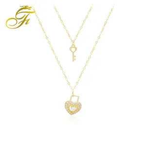 Exquisite Gold Schöne Kette Halsketten Schmuck Mode Neues Paar Herz schloss Und Schlüssel Anhänger Halskette