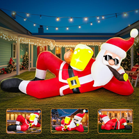 Père Noël gonflable allongé de 1,80 m avec cigare et lumière LED, décoration de Noël gonflable pour jardin, pelouse, maison, fête en plein air