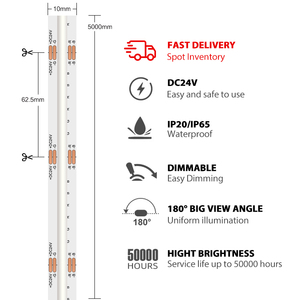 ADLED <b>RGB</b> COB LED Strip 576LED M DC24V IP20 180°Beam Angle Indoor Use 14W - Product Image 6
