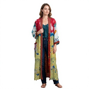 Bata larga con estampado de patchwork para mujer, kimono informal de manga larga, ropa de verano - Product Image 1