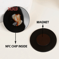 Tag Piringan Hitam Vinyl NFC 13.56Mhz Warna Hitam dengan Gambar Musik, Magnet Akrilik untuk Kulkas