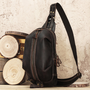 Bolso de pecho para hombre Dujiang, de cuero Crazy Horse, con cierre de cremallera, informal, bandolera, para uso diario. - Product Image 2