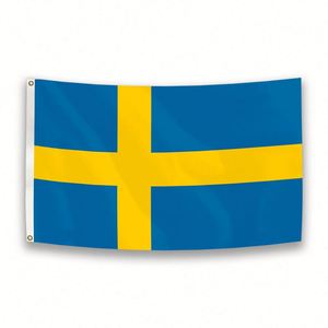 ธงชาติสวีเดนขนาด 3x5 ฟุต ทำจากผ้าโพลีเอสเตอร์ พร้อมห่วงทองเหลืองสองวง สำหรับแขวนผนัง ตกแต่งภายนอกและภายในอาคาร - Product Image 1