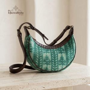 <b>Green</b> Half Moon Shoulder Bag Handmade Cotton Sling <b>Purse</b> Boho Hobo Handbag Minimalist Crossbody Wholesale India - Product Image 3