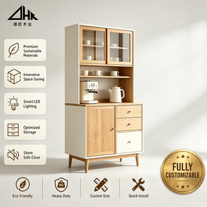 Credenza da <span class=keywords><strong>Cucina</strong></span> in Legno con Anta in Vetro, Ripiano Aperto e Cassetto, Mobile Buffet per Sala da Pranzo e <span class=keywords><strong>Cucina</strong></span> - Product Image 1