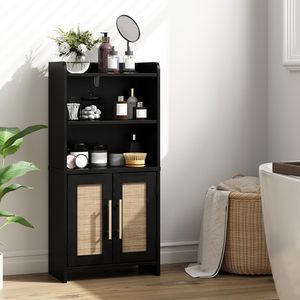 Armoire de rangement de salle de bain moderne SENYU noire avec 3 étagères et portes tressées, poignées en laiton - Product Image 6