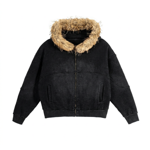 Sweat à capuche zippé oversize pour homme, en coton et fourrure de haute qualité, coupe carrée, épaules tombantes, design lourd, personnalisable - Product Image 1
