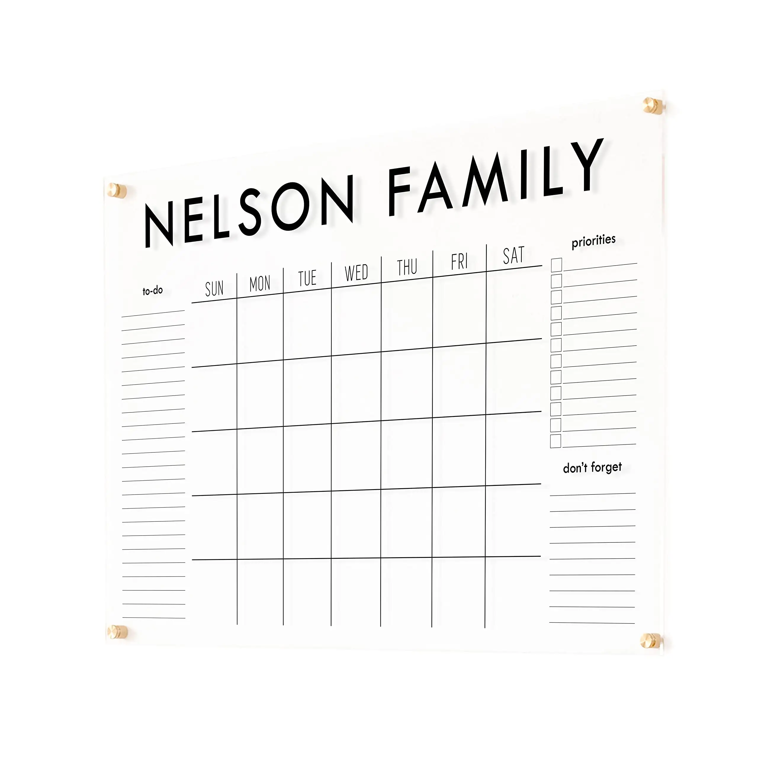 Hot Sale High Quality Magnetic Acrylic Dry Erase Whiteboard Monthly Calendar Planner Board for Fridge