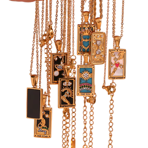 DEYIN gros bijoux de mode créatif diamant fleur soleil Tarot pendentif en acier inoxydable chaîne torsadée collier - Product Image 1