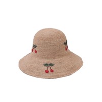 Sombrero de Paja Natural para Mujer, con Bordado de Cerezas, Estilo Crochet, Plegable, Estilo Japonés, para Playa, Verano