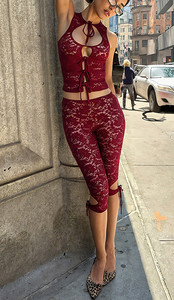 Set di pantaloncini a due pezzi Sexy in maglia con pizzo trasparente trasparente da <span class=keywords><strong>donna</strong></span>, <span class=keywords><strong>abbigliamento</strong></span> da <span class=keywords><strong>donna</strong></span> Sexy in due pezzi Sexy <span class=keywords><strong>retrò</strong></span> - Product Image 3