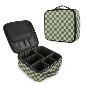 Trousse de Maquillage Portable à Carreaux Verts Grande Capacité, Design Personnalisé, Organisateur de Voyage Étanche avec Séparateurs Ajustables - Product Image 5