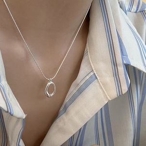 S925 Sterling Silver Geometric <b>Necklace</b> Irregular <b>Ring</b> Pendant 405cm Chain Gift Jewelry - Product Image 1