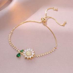 NOUVEAU Ensemble de bijoux en zircon Tournesol porte-bonheur à feuille verte rotative, collier ras du cou, boucles d'oreilles, bague et <span class=keywords><strong>bracelet</strong></span>, idéal pour un cadeau - Product Image 2