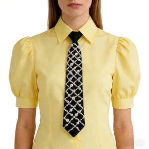 Corbata Decorativa con Perlas Cosida a Mano, Negra Monocromática, Accesorio Casual para Mujer, Regalo de San Valentín - Product Image 2