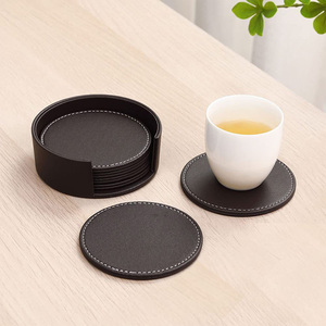 Leather <b>Coasters</b> for <b>Drinks</b>, <b>Drink</b> <b>Coasters</b> Set of 6 with Holder for Tabletop Protection, Handmade Luxurious Home Décor - Product Image 4