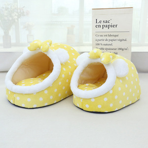 Lit pour animaux de compagnie à pois avec nœud papillon, forme ovale, maison douce pour chats et chatons, nid chaud pour l'automne et l'hiver - Product Image 2