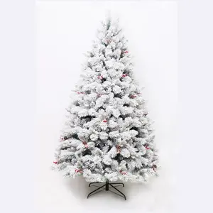 Hot Sale Artificial Snowing Weihnachts baum mit roten Beeren White Flock ing Xmas Tree für Home Party Dekorationen