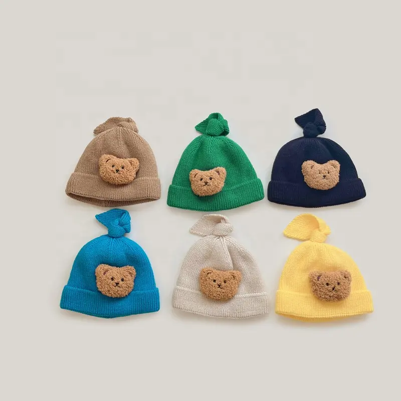 2022 बच्चों को सर्दी बुना हुआ प्यारा भालू टोपी बच्चे सर्दियों कपास टोपी बच्चा लड़का
