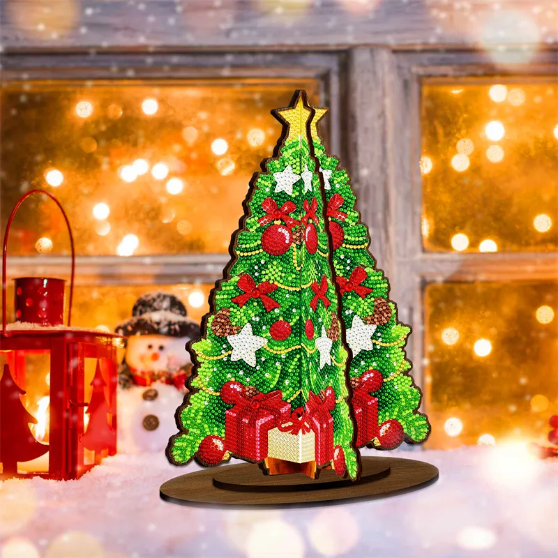 DIY noel ağacı tarzı üç boyutlu muhteşem ev dekorasyon süs hediye ahşap etiket elmas masaüstü süsler