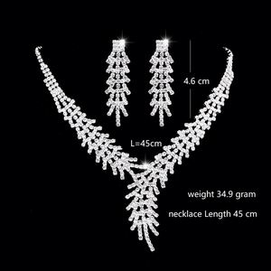 Collar de Novia para Boda, Juego de Joyería de Tres Piezas con Cristales y Pedrería, Collar y Aretes con Forma de Pluma para Mujer - Product Image 2